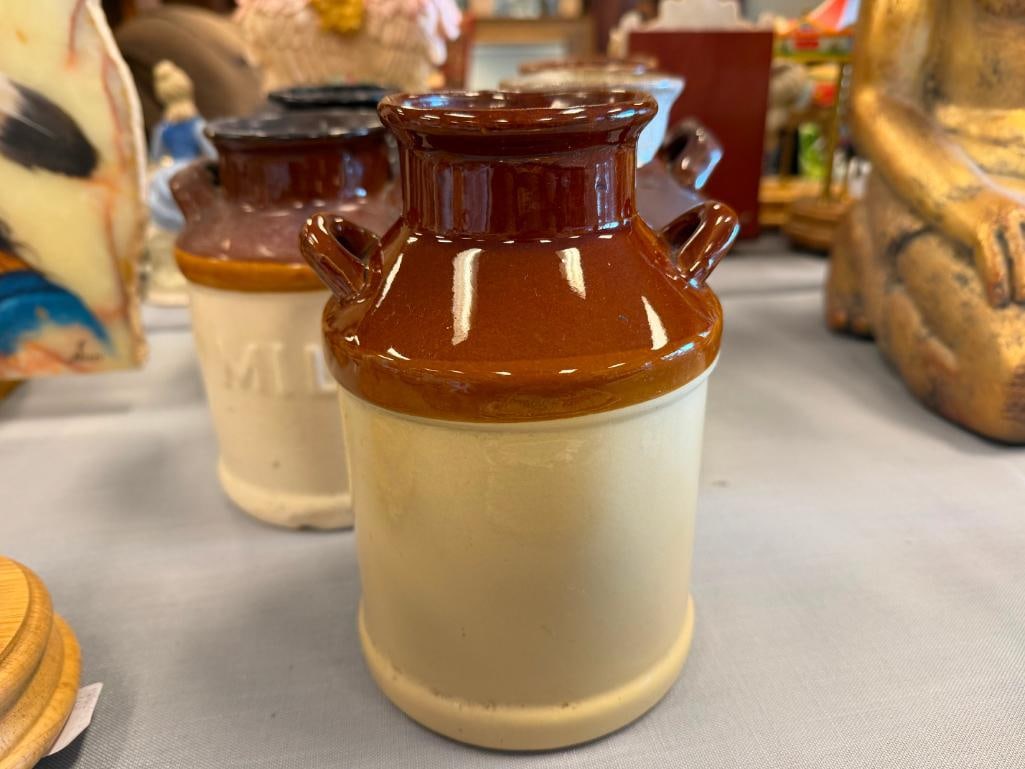 FIVE RUSTIC STONEWARE MILK JUG CROCKSINCLUDING ONE BY SKY & PLAINS - 6