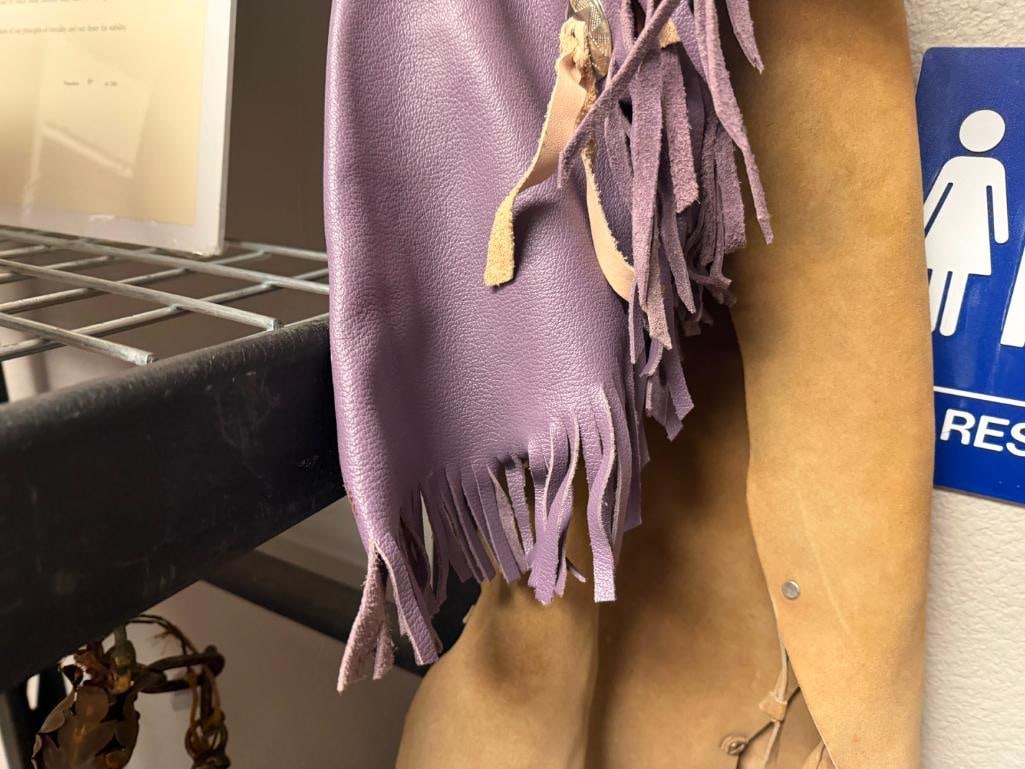 PAIR OF WESTERN LEATHER CHINKS AND A CHILD'S PAIR OF PURPLE LEATHER CHAPS - 6