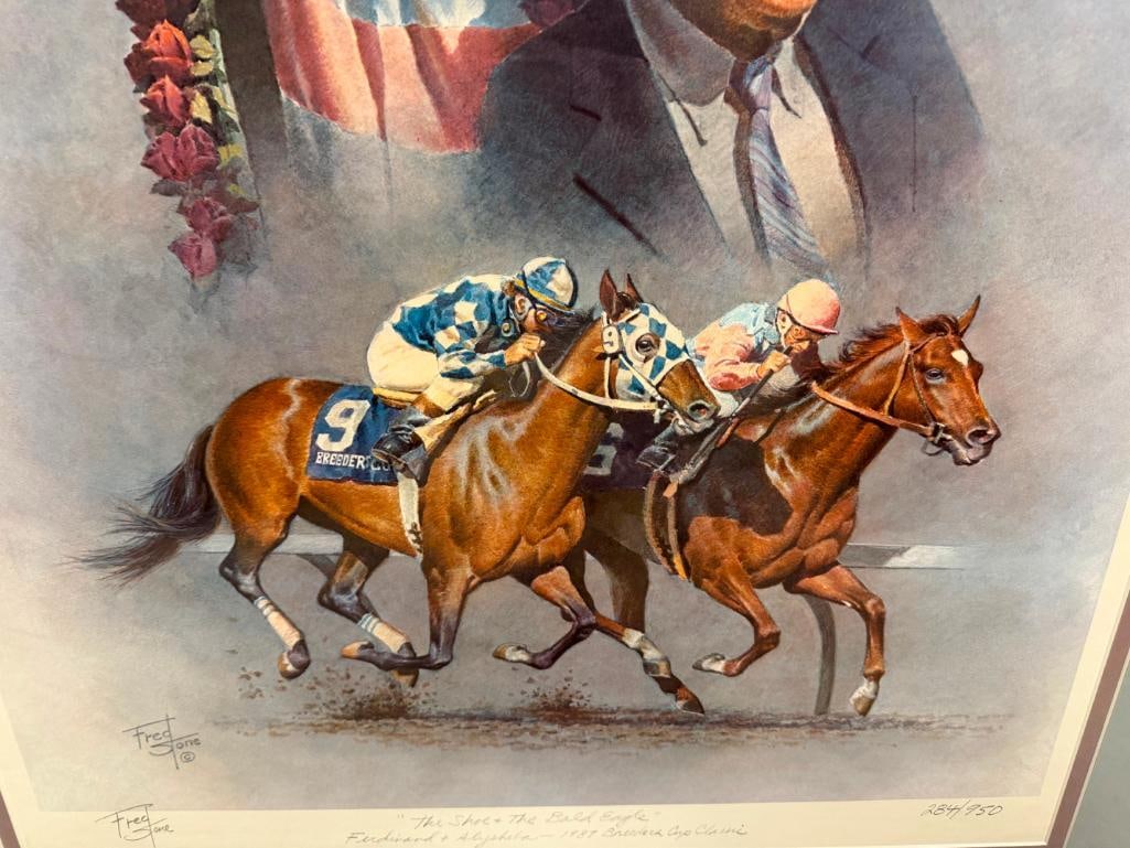 FRED STONE " THE SHOE AND BALD EAGLE " HORSE RACING PENCIL SIGNED AND NUMBERED LITHOGRAPH - 7