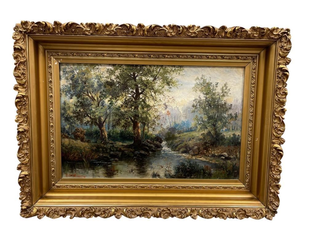 EARLY 20TH CENTURY ANTIQUE ORIGINAL OIL ON CANVAS EUROPEAN LANDSCAPE PAINTING SIGNED BY ARTIST (1 of 12)