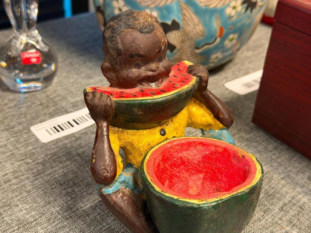 VINTAGE 1940'S BLACK AMERICANA BOY EATING WATERMELON DOOR STOP - 2