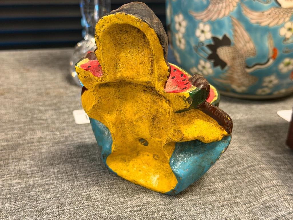VINTAGE 1940'S BLACK AMERICANA BOY EATING WATERMELON DOOR STOP - 5