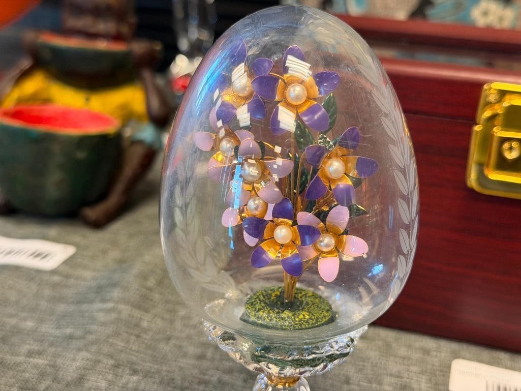 THE FRANKLIN MINT HOUSE OF FABERGE THE VIOLET BOUQUET IMPERIAL CRYSTAL EGG - 2