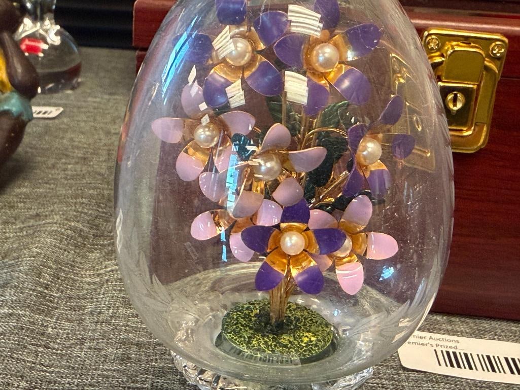 THE FRANKLIN MINT HOUSE OF FABERGE THE VIOLET BOUQUET IMPERIAL CRYSTAL EGG - 3