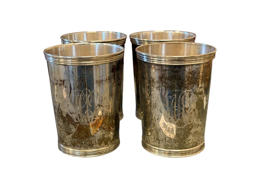 NEWPORT SOLID STERLING SILVER MINT JULEP CUPS SET OF FOUR COMBINED WEIGHT OF 532 GRAMS TOTAL (1 of 8)