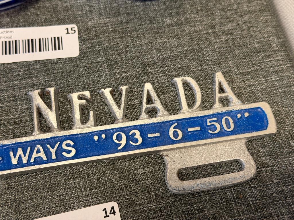 VINTAGE ELY NEVADA HUB OF THE HI-WAYS ALUMINUM AUTOMOBILE LICENSE PLATE TOPPER - 3