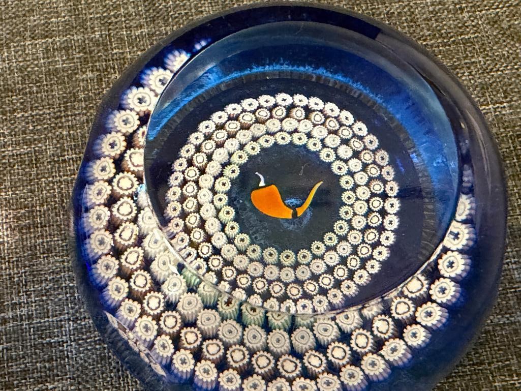 CAITHNESS HAND BLOWN ART GLASS SERPENTINE PAPERWEIGHT AND CAITHNESS MILLEFIORI CHILI PAPERWEIGHT - 3