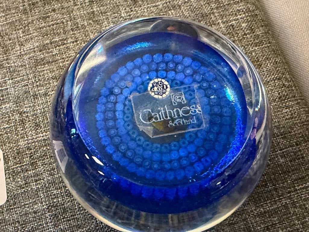 CAITHNESS HAND BLOWN ART GLASS SERPENTINE PAPERWEIGHT AND CAITHNESS MILLEFIORI CHILI PAPERWEIGHT - 4