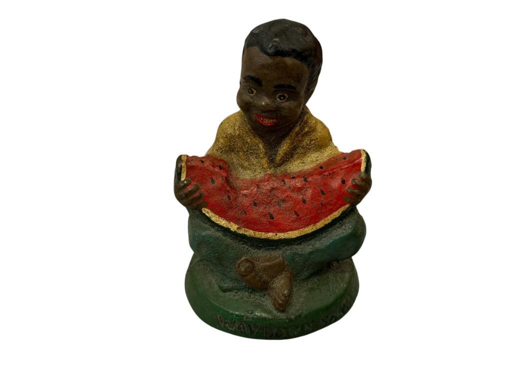 EARLY 1900'S BLACK AMERICANA WAY DOWN SOUTH BOY EATING WATERMELON CAST IRON DOORSTOP (1 of 7)