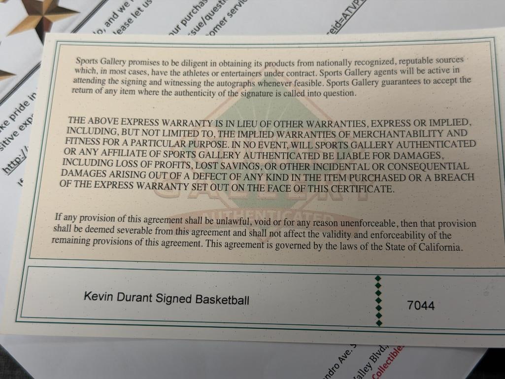 KEVIN DURANT 2X NBA CHAMPION AUTOGRAPHED BASKETBALL AUTHENTICATED BY SPORTS GALLERY - 8