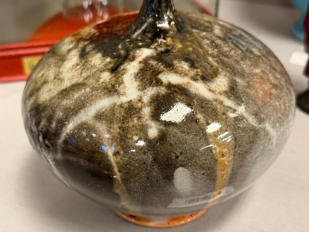 20TH CENTURY MINO / WOOD ASH DRIP GLAZE MOON ART POTTERY POT SIGNED - 2