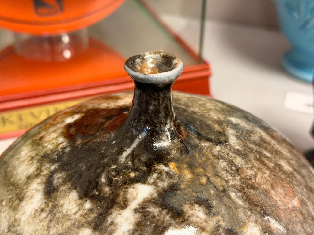 20TH CENTURY MINO / WOOD ASH DRIP GLAZE MOON ART POTTERY POT SIGNED - 3