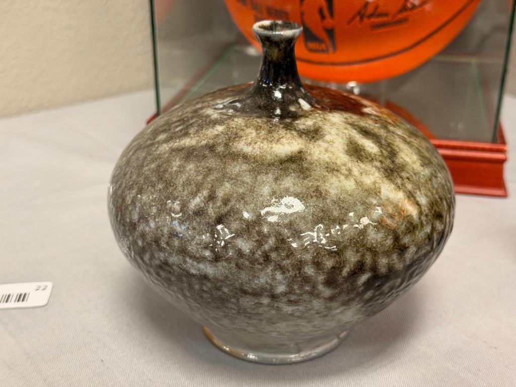 20TH CENTURY MINO / WOOD ASH DRIP GLAZE MOON ART POTTERY POT SIGNED - 4