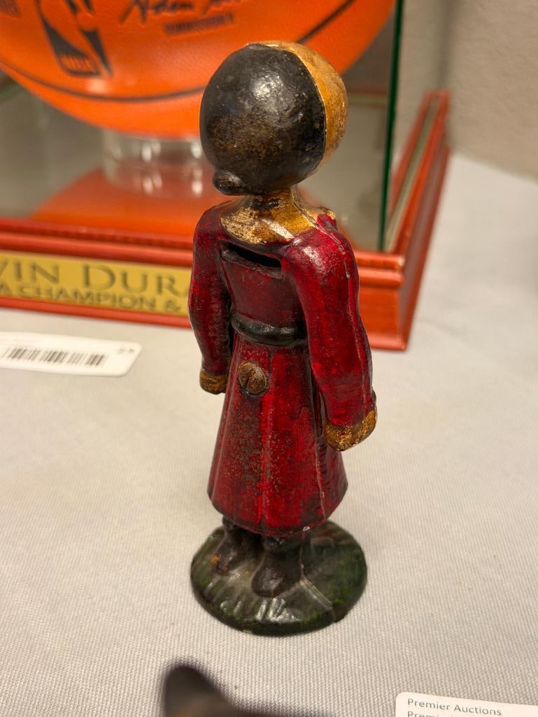 VINTAGE CAST IRON POP EYE OLIVE OYL FIGURAL STILL COIN BANK - 4