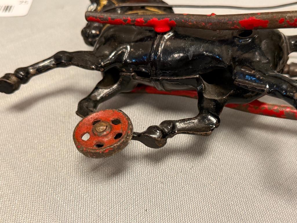 VINTAGE CAST IRON TOY HORSE DRAWN STAKE WAGON POSSIBLY KENTON / HUBLEY / WILKINS - 11