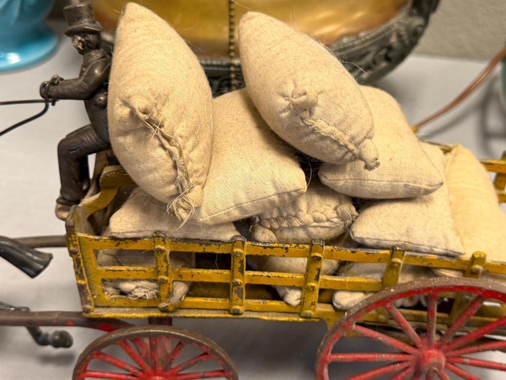 VINTAGE CAST IRON TOY HORSE DRAWN STAKE WAGON POSSIBLY KENTON / HUBLEY / WILKINS - 6