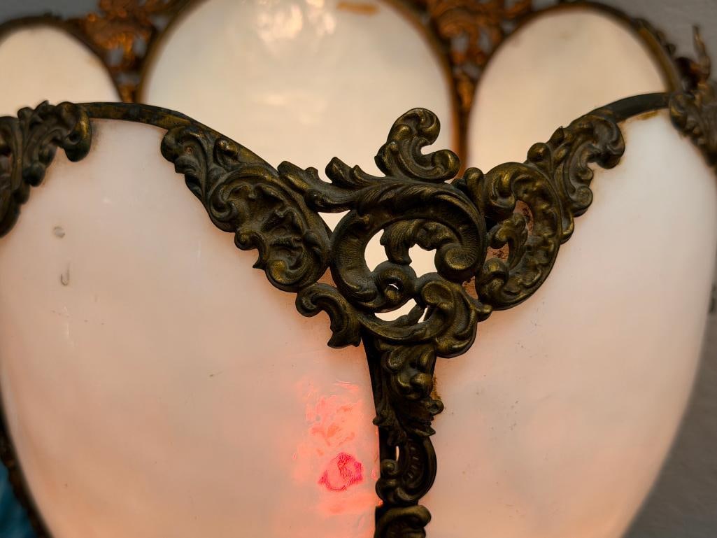 ANTIQUE BRADLEY & HUBBARD ART NOUVEAU STYLE ORNATE PARLOR LAMP WITH ENCASED GLASS SHADE - 5