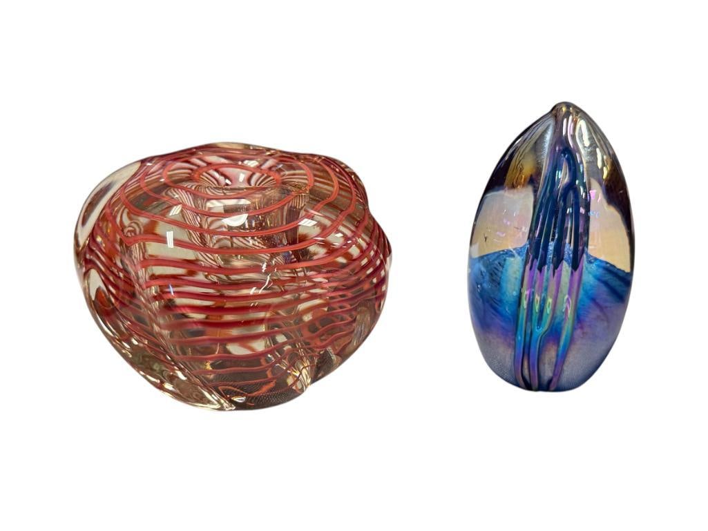 TWO SIGNED STUDIO ART GLASS PAPERWEIGHTS (1 of 10)