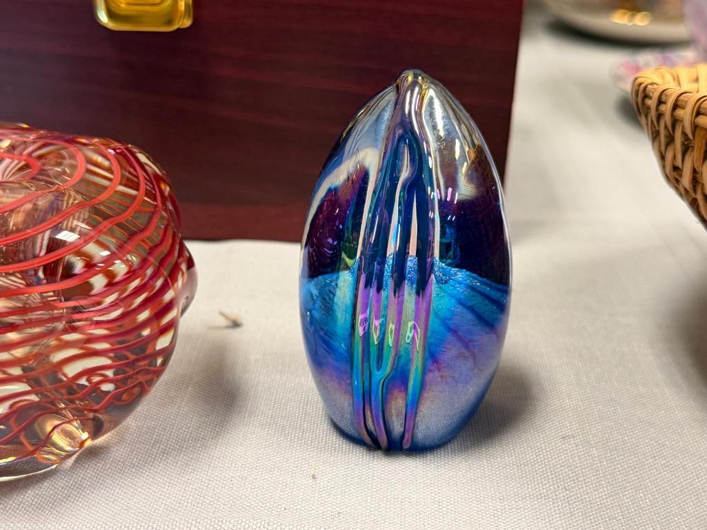 TWO SIGNED STUDIO ART GLASS PAPERWEIGHTS - 2