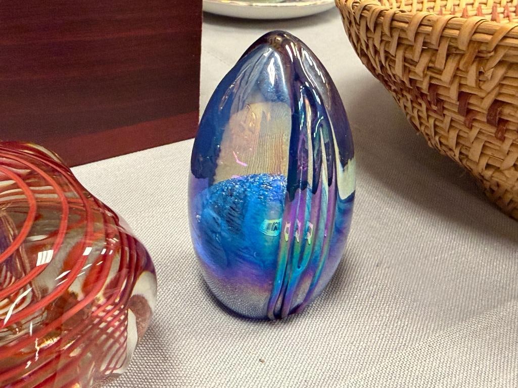 TWO SIGNED STUDIO ART GLASS PAPERWEIGHTS - 3