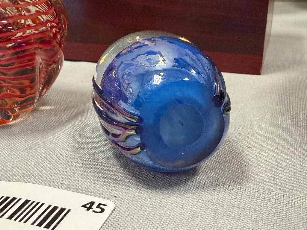 TWO SIGNED STUDIO ART GLASS PAPERWEIGHTS - 5
