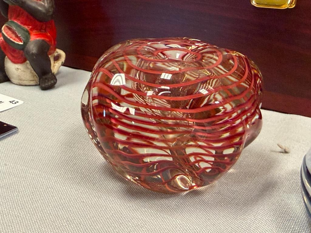 TWO SIGNED STUDIO ART GLASS PAPERWEIGHTS - 6