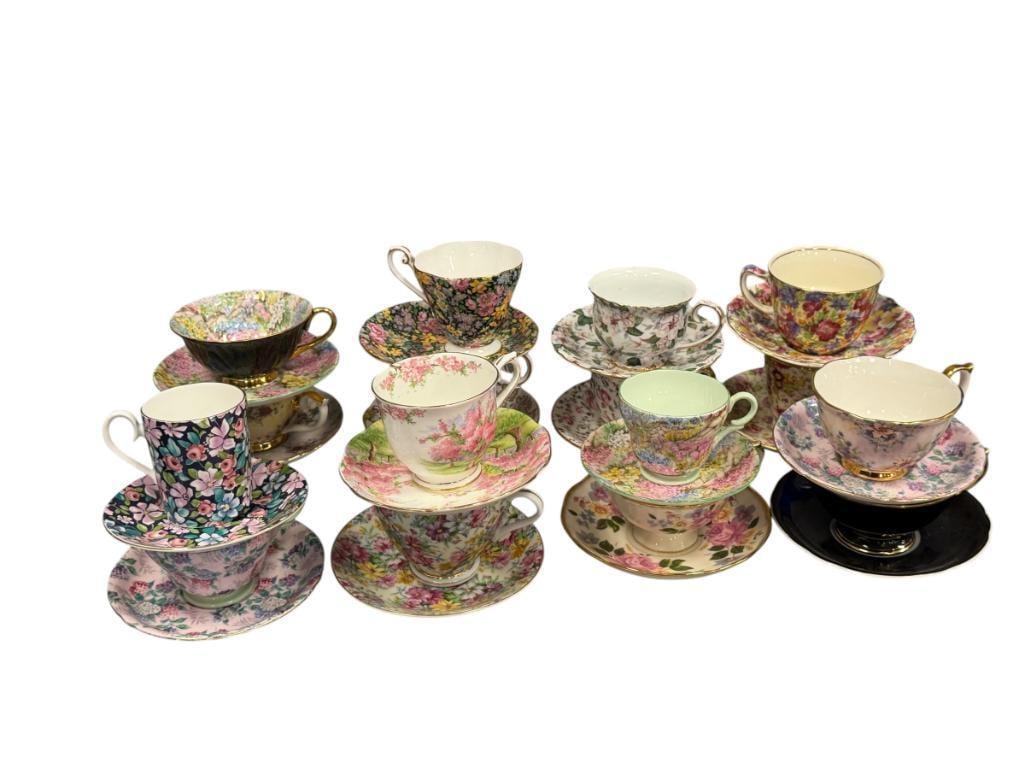 16 SETS OF TEA CUPS AND SAUCERS ENGLISH MAKERS SHELLEY, ROYAL ALBERT, JAMES KENT, ROYAL STANDARD (1 of 11)