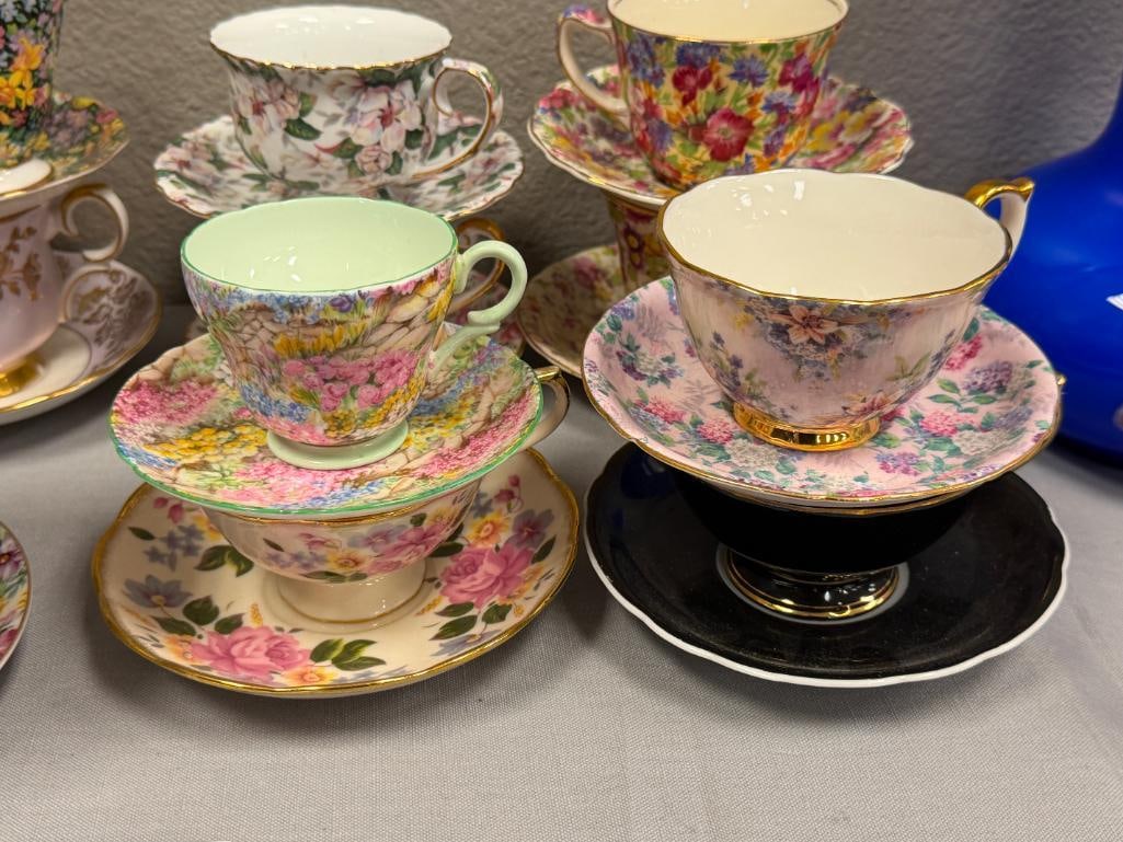 16 SETS OF TEA CUPS AND SAUCERS ENGLISH MAKERS SHELLEY, ROYAL ALBERT, JAMES KENT, ROYAL STANDARD - 2