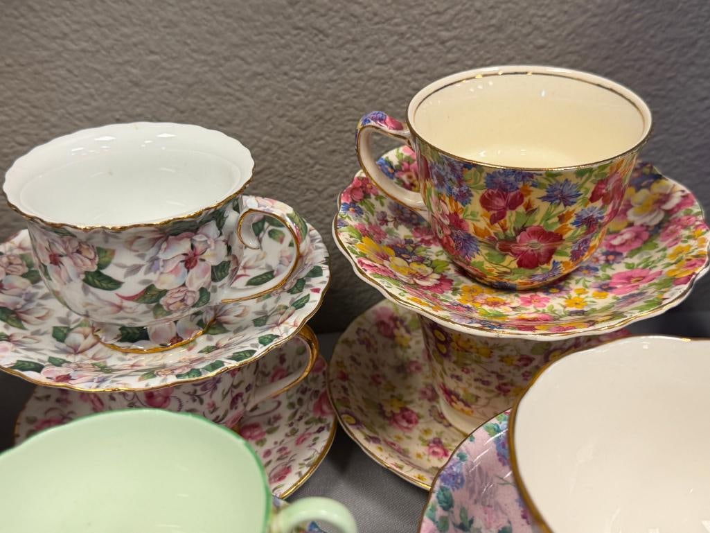16 SETS OF TEA CUPS AND SAUCERS ENGLISH MAKERS SHELLEY, ROYAL ALBERT, JAMES KENT, ROYAL STANDARD - 3