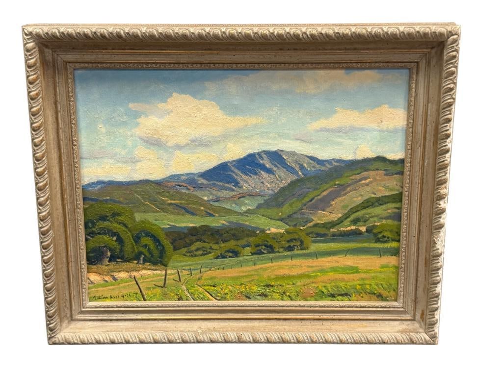 ARTHUR HILL GILBERT CALIFORNIA PLEIN AIR ARTIST ORIGINAL OIL ON CANVAS PAINTING MT. TORO MONTEREY...: ARTHUR HILL GILBERT (1894-1970) WAS A PROLIFIC ARTIST IN CALIFORNIA KNOWN TO BE ONE OF THE FOUNDING FTHERS OF IMPRESSIONIST / PLEIN AIR ART IN CALIFORNIA, BELONGED TO CALIFORNIA ART CLUB, LAGUN BEACH 