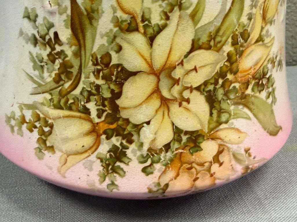 ANTIQUE BRIDGWOOD ENGLISH CHINA EMBOSSED BISCUIT BARREL / JAR WITH FLORAL DESIGN - 3