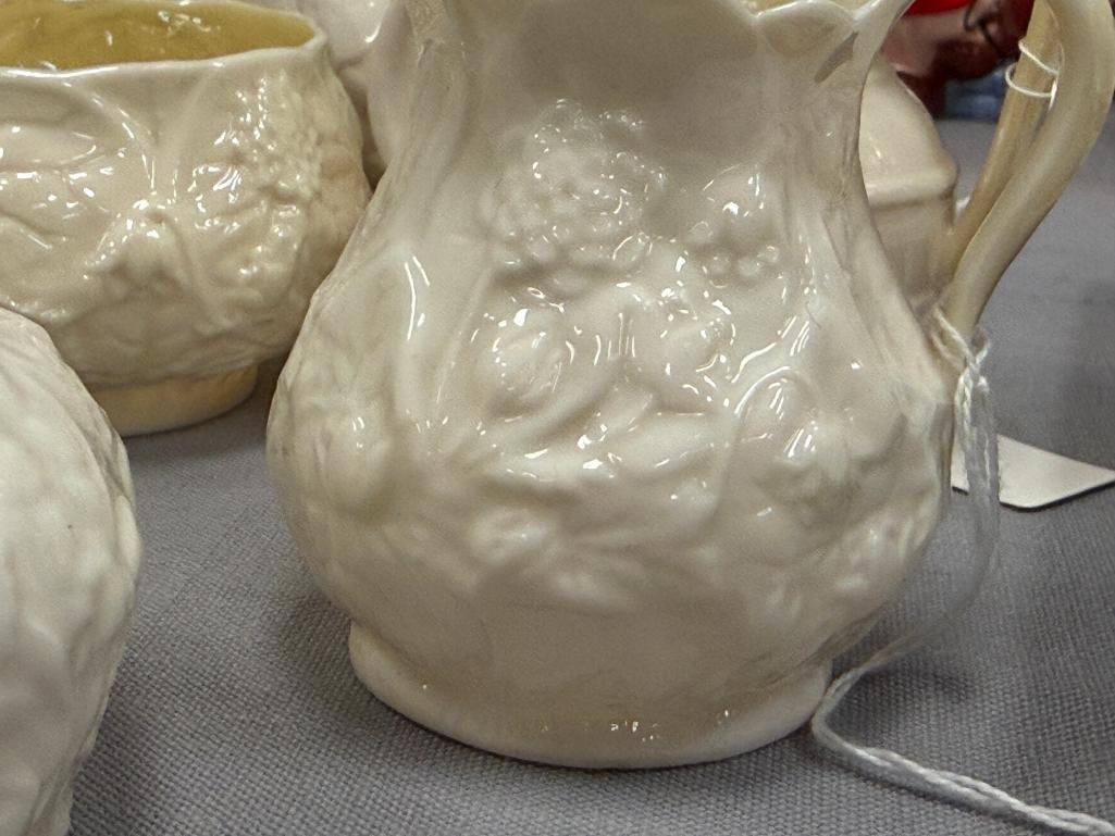 BELLEEK FINE IRISH PARIAN CHINA SUGAR AND CREAMER SETS IN LOTUS AND RIBBON LUSTRE PATTERNS - 10
