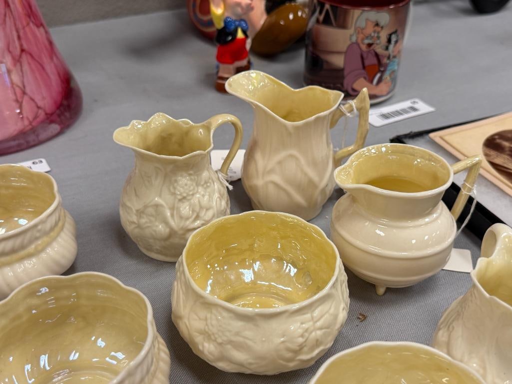 BELLEEK FINE IRISH PARIAN CHINA SUGAR AND CREAMER SETS IN LOTUS AND RIBBON LUSTRE PATTERNS - 3