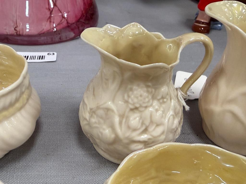 BELLEEK FINE IRISH PARIAN CHINA SUGAR AND CREAMER SETS IN LOTUS AND RIBBON LUSTRE PATTERNS - 4