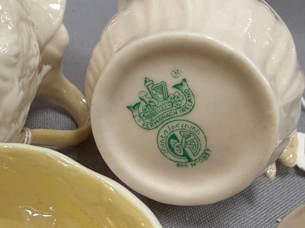 BELLEEK FINE IRISH PARIAN CHINA SUGAR AND CREAMER SETS IN LOTUS AND RIBBON LUSTRE PATTERNS - 6