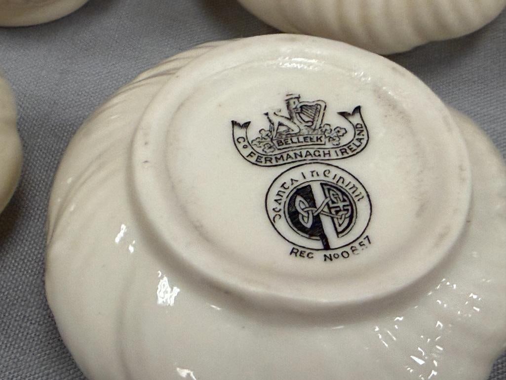 BELLEEK FINE IRISH PARIAN CHINA SUGAR AND CREAMER SETS IN LOTUS AND RIBBON LUSTRE PATTERNS - 7