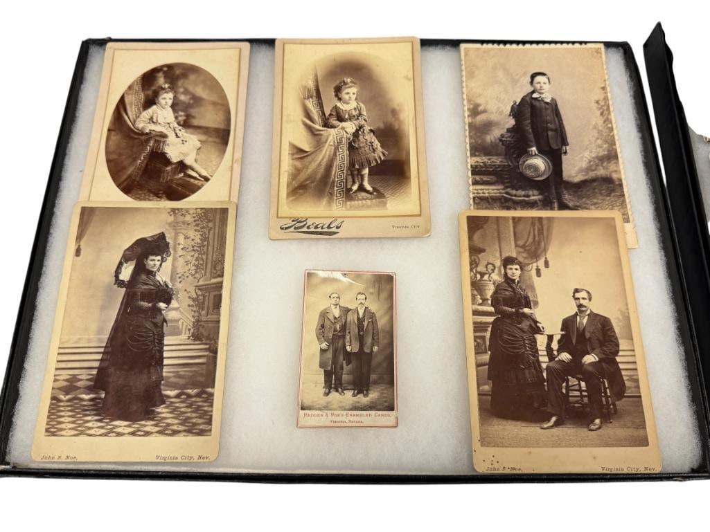ANTIQUE STUDIO PORTRAIT CARDS FROM STUDIOS IN VIRGINIA CITY, NV BEALS, JOHN S. NOE, HEDGER & NOE'S: SIX PORTRAITS CARDS, LARGER CARDS HAVE STUDIO INFO ON THE BACK 4 1/4" X 6 1/2" AND 2 1/4" X 3 7/8"