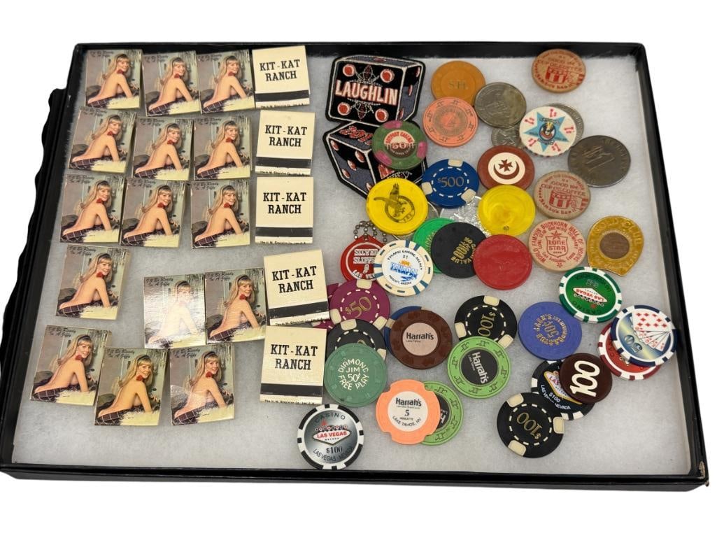 NEVADA HOTEL / CASINO / BROTHEL KIT KAT RANCH MATCHBOOKS, POKER CHIPS, DRINK TOKENS (1 of 12)