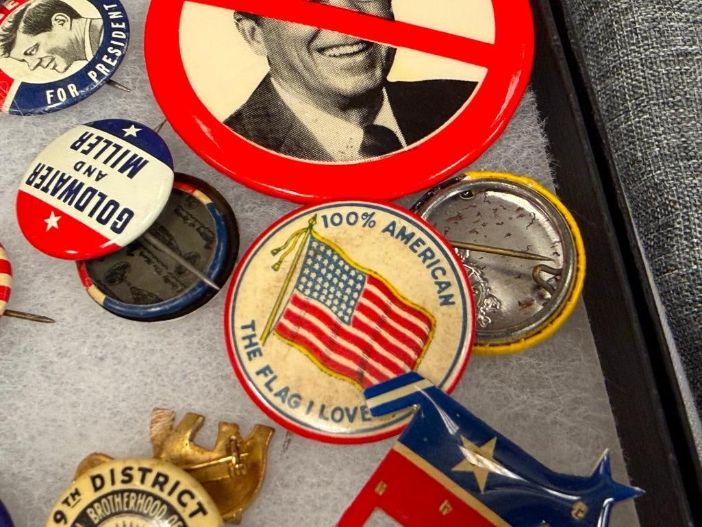 VINTAGE AMERICAN POLITICAL AND UNION BUTTONS NIXON, REAGAN, DEWEY, ROOSEVELT, KENNEDY - 10