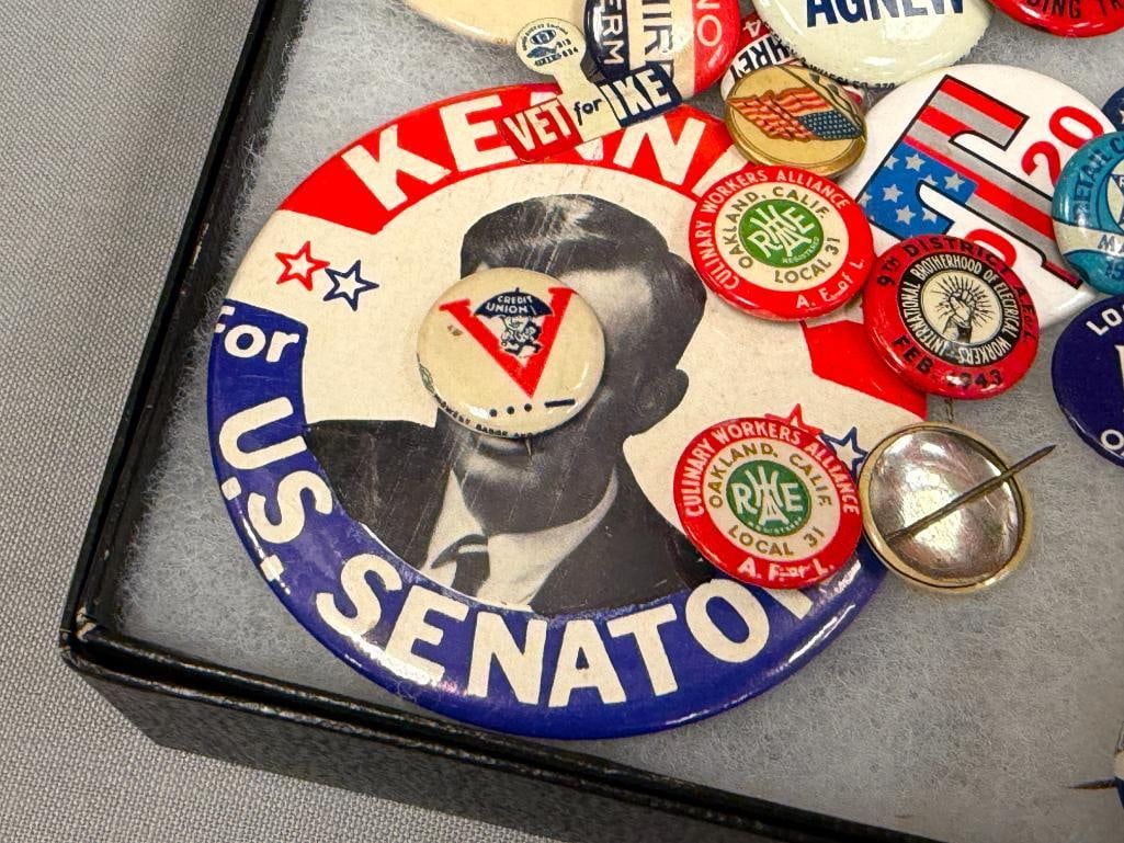 VINTAGE AMERICAN POLITICAL AND UNION BUTTONS NIXON, REAGAN, DEWEY, ROOSEVELT, KENNEDY - 2