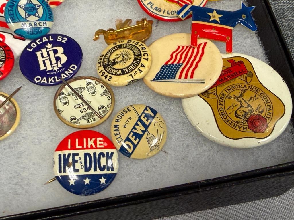 VINTAGE AMERICAN POLITICAL AND UNION BUTTONS NIXON, REAGAN, DEWEY, ROOSEVELT, KENNEDY - 6