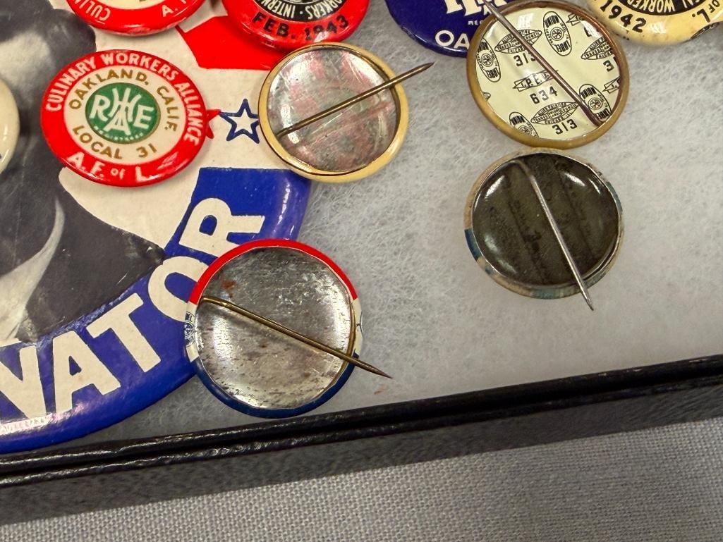 VINTAGE AMERICAN POLITICAL AND UNION BUTTONS NIXON, REAGAN, DEWEY, ROOSEVELT, KENNEDY - 8