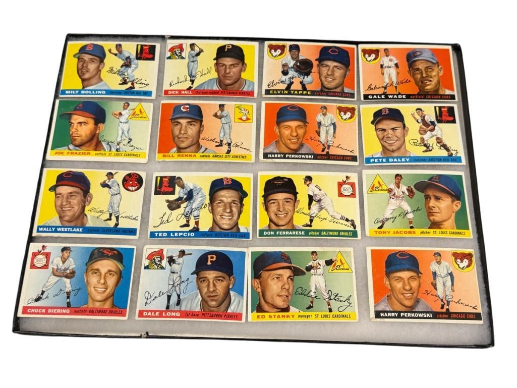 1955 TOPPS BASEBALL CARDS BILL RENNA, DICK HALL, TONY JACOBS, PETE DALEY, DALE LONG, JOE FRAZIER: TOTAL OF 16 CARDS