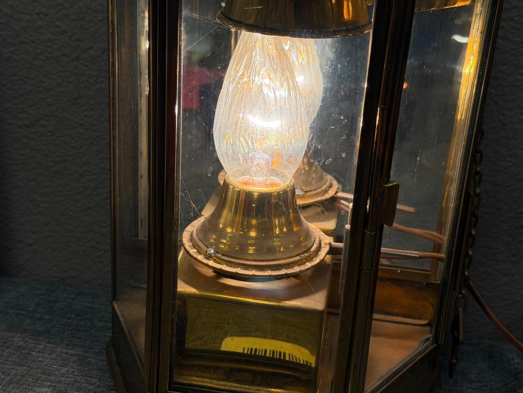 VINTAGE NAUTICAL BRASS SHIP LANTERN CONVERTED TO ELECTRIC - 12