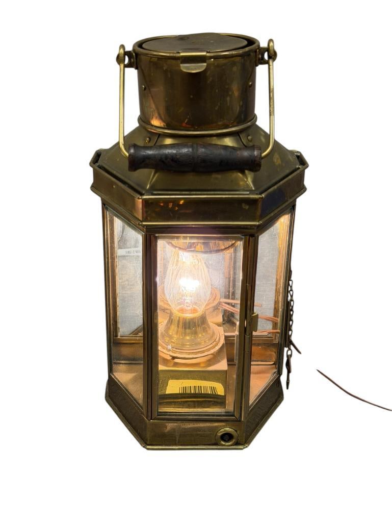 VINTAGE NAUTICAL BRASS SHIP LANTERN CONVERTED TO ELECTRIC - 2