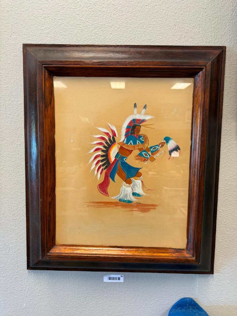 RED EAGLE NATIVE AMERICAN ARTIST ORIGINAL GOUACHE ON PAPER CEREMONIAL DANCER - 2
