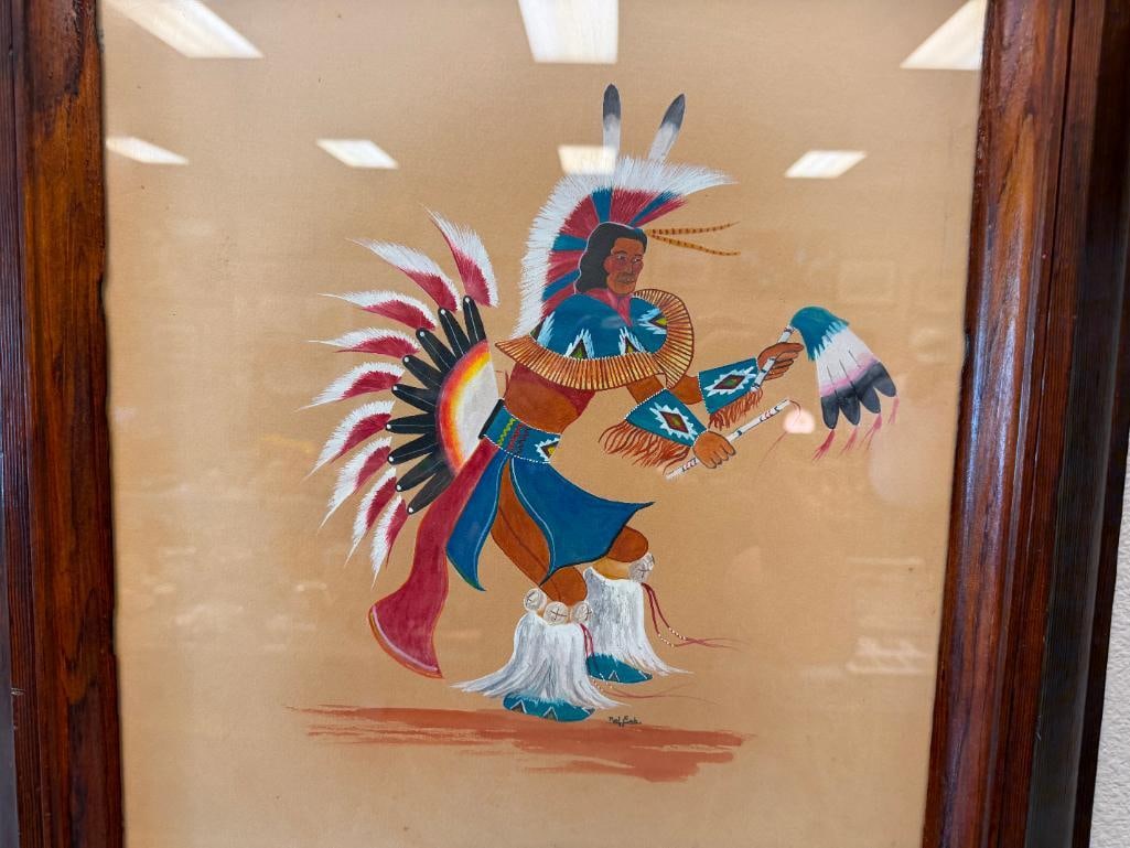 RED EAGLE NATIVE AMERICAN ARTIST ORIGINAL GOUACHE ON PAPER CEREMONIAL DANCER - 3