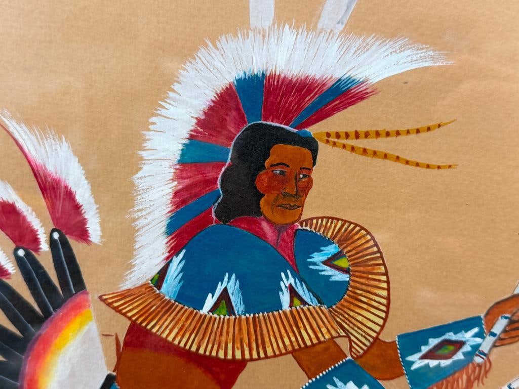 RED EAGLE NATIVE AMERICAN ARTIST ORIGINAL GOUACHE ON PAPER CEREMONIAL DANCER - 4