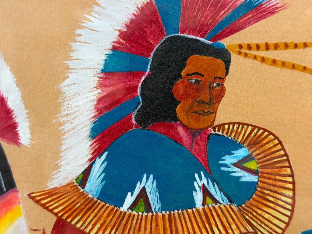 RED EAGLE NATIVE AMERICAN ARTIST ORIGINAL GOUACHE ON PAPER CEREMONIAL DANCER - 5