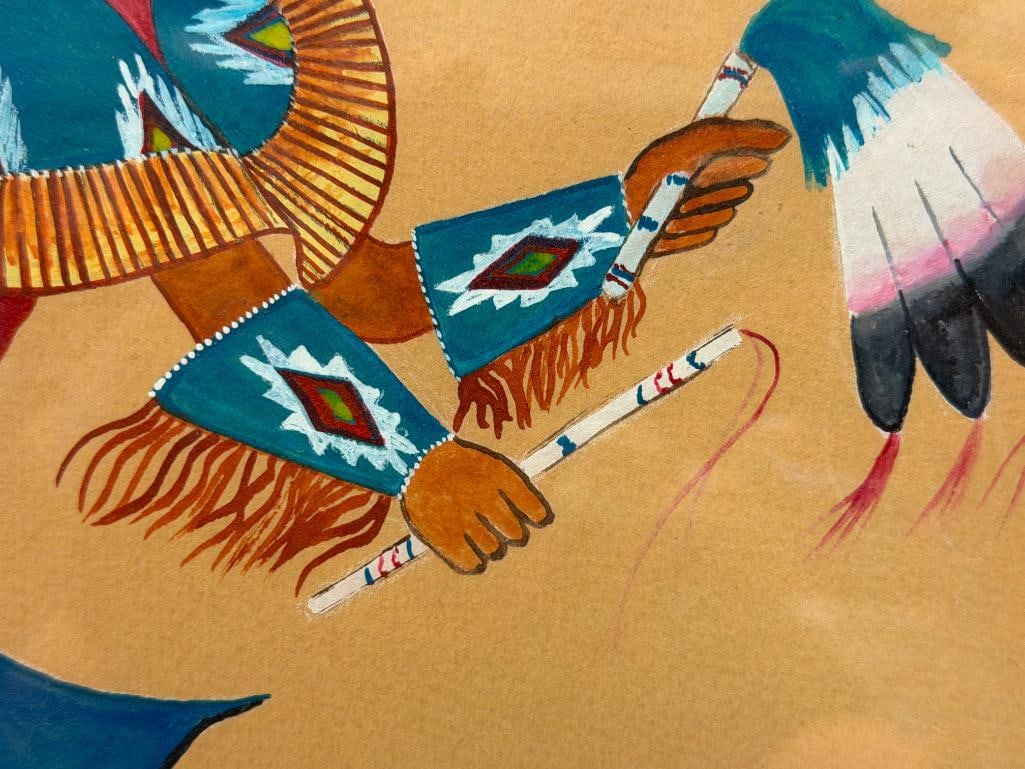 RED EAGLE NATIVE AMERICAN ARTIST ORIGINAL GOUACHE ON PAPER CEREMONIAL DANCER - 6